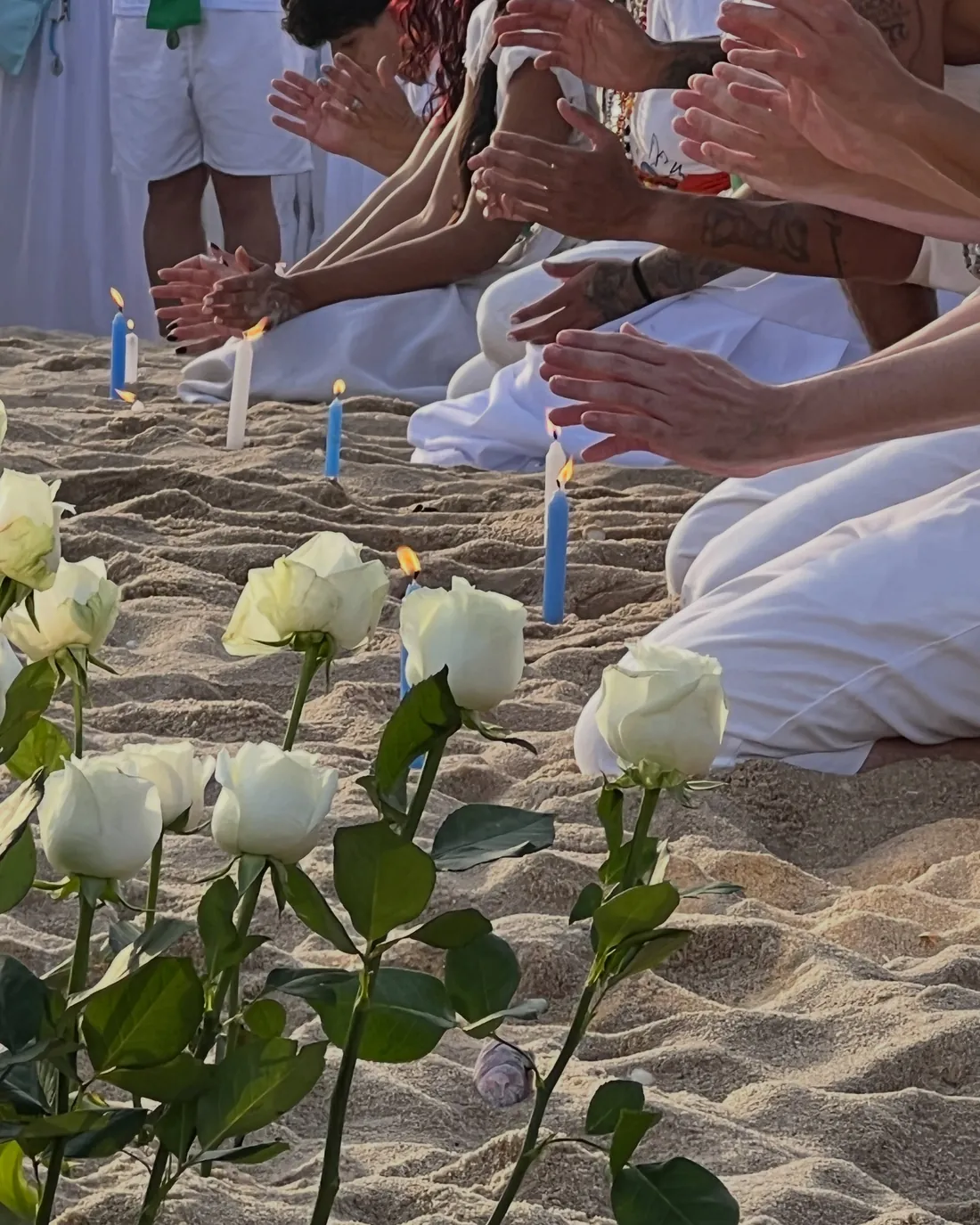 Velas y rosas blancas